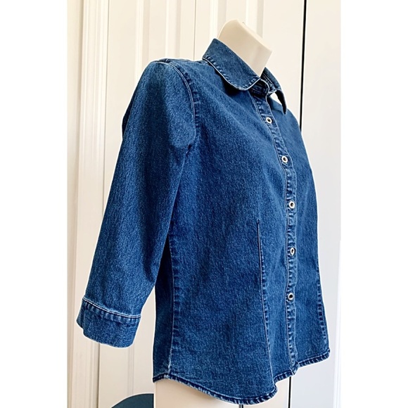 SONOMA Sz PM Stretch Blue Denim Button Down Shirt - Picture 3 of 7